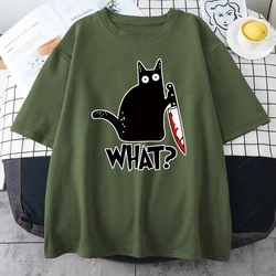 Killer Black Cat What Surprised Print Men's Cotton T-Shirt Creativity Funny Tops Oversize All-math Vintage Short Sleeve Man Tops