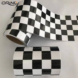 15cm Width Gloss Black White Checkered Racing Flag Sticker Vinyl Self Adhesive Car Wrap Foil Sheet With Air Bubble Free Release