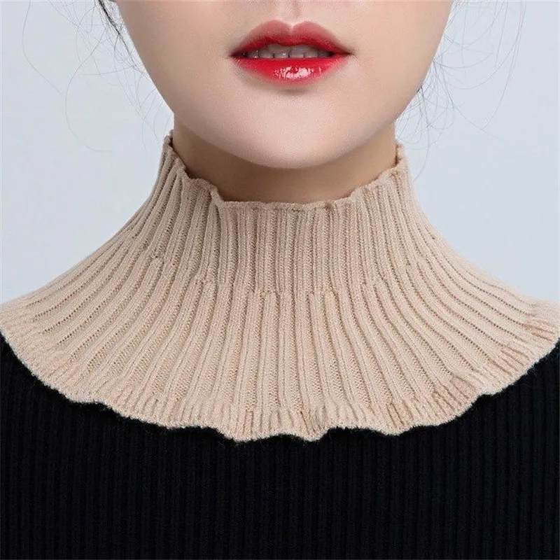 

Winter Ruffles Neck Cover Women Turtleneck Knitted False Collar Solid Color Elastic Fake Collar Detachable Windproof Wrap Scarf