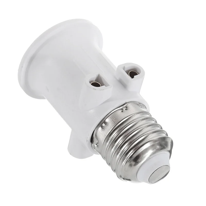PBT Fireproof  European Double EU to E27 LED Bulb Adapter 2EU Plug Converter Base Lamp Holder Screw Light Socket White