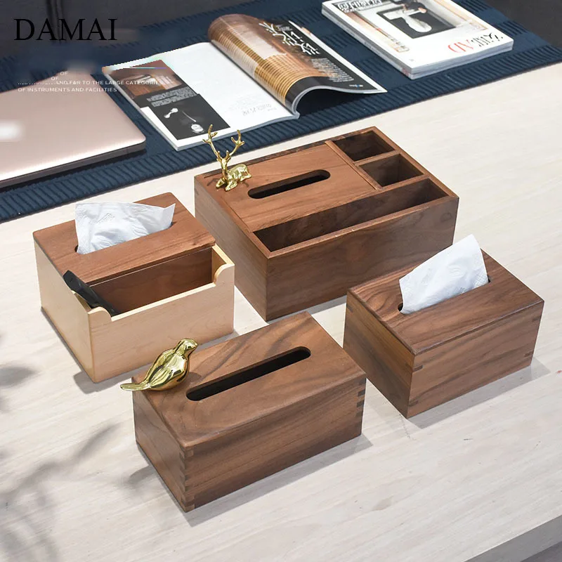 

Black Walnut Wood Tissue Boxes Golden Bird Decorative Napkin Holder Living Room Bedroom Paper Towl Organization Home Decoration