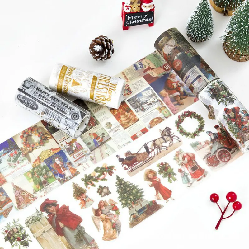 Retro bonito natal decorativo washi fitas de papel japonês natal fita de mascaramento diy scrapbooking jornaling adesivos presente para crianças