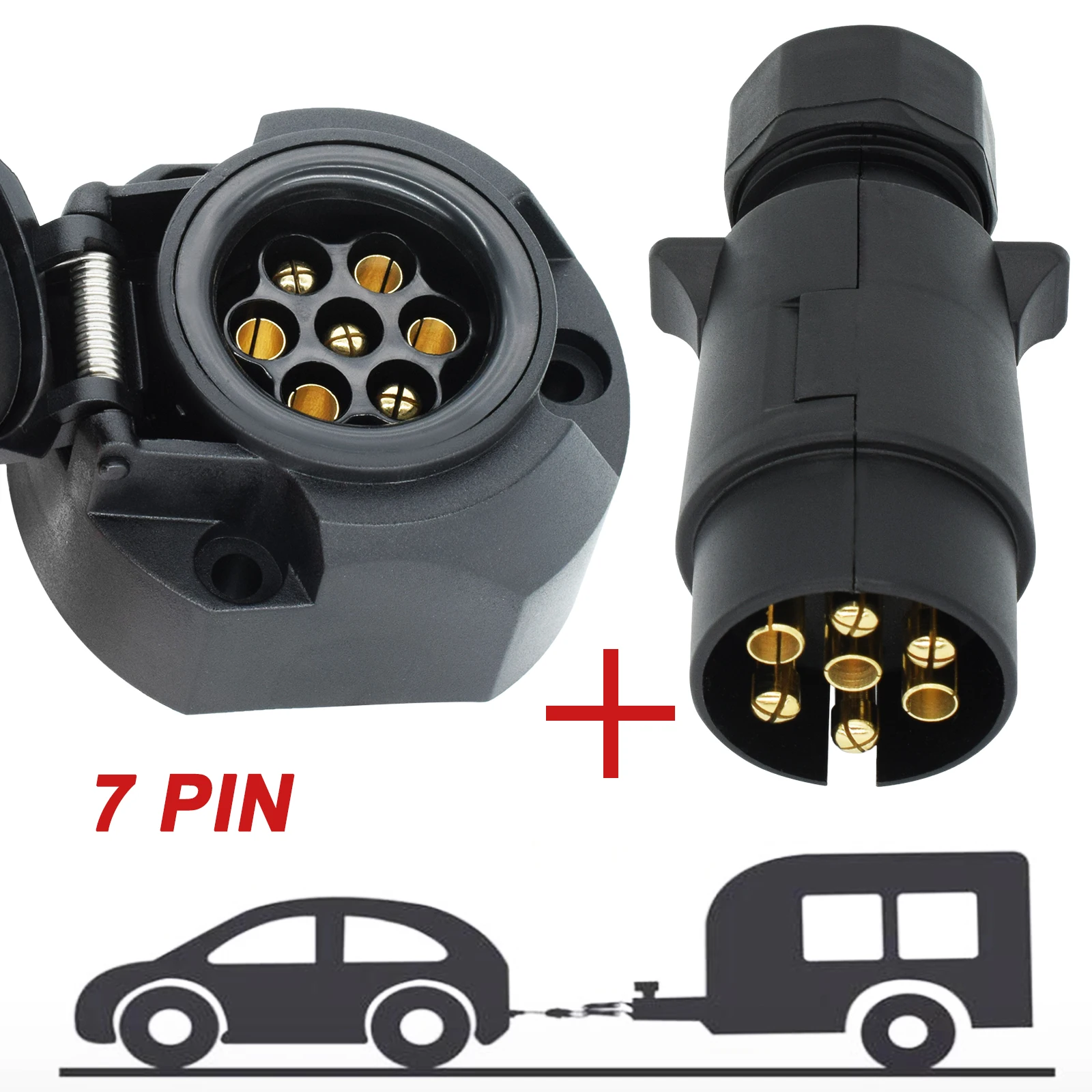 12V 7 Pin Plastic European Trailer Socket + Plug Tow Bar Electrics Cable Connector Towing Adapter For Car Boat Truck Caravan