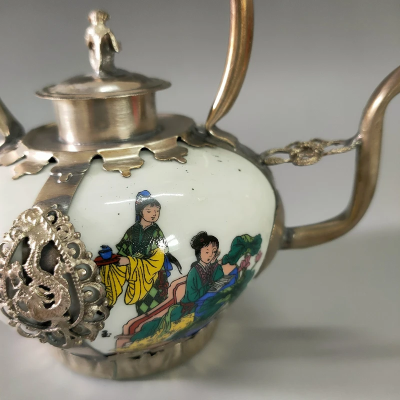 Exquisite Chinese Classical ancient beauties of Dream of the Red Tibetan silver ceramic teapot porcelain decorative teapot
