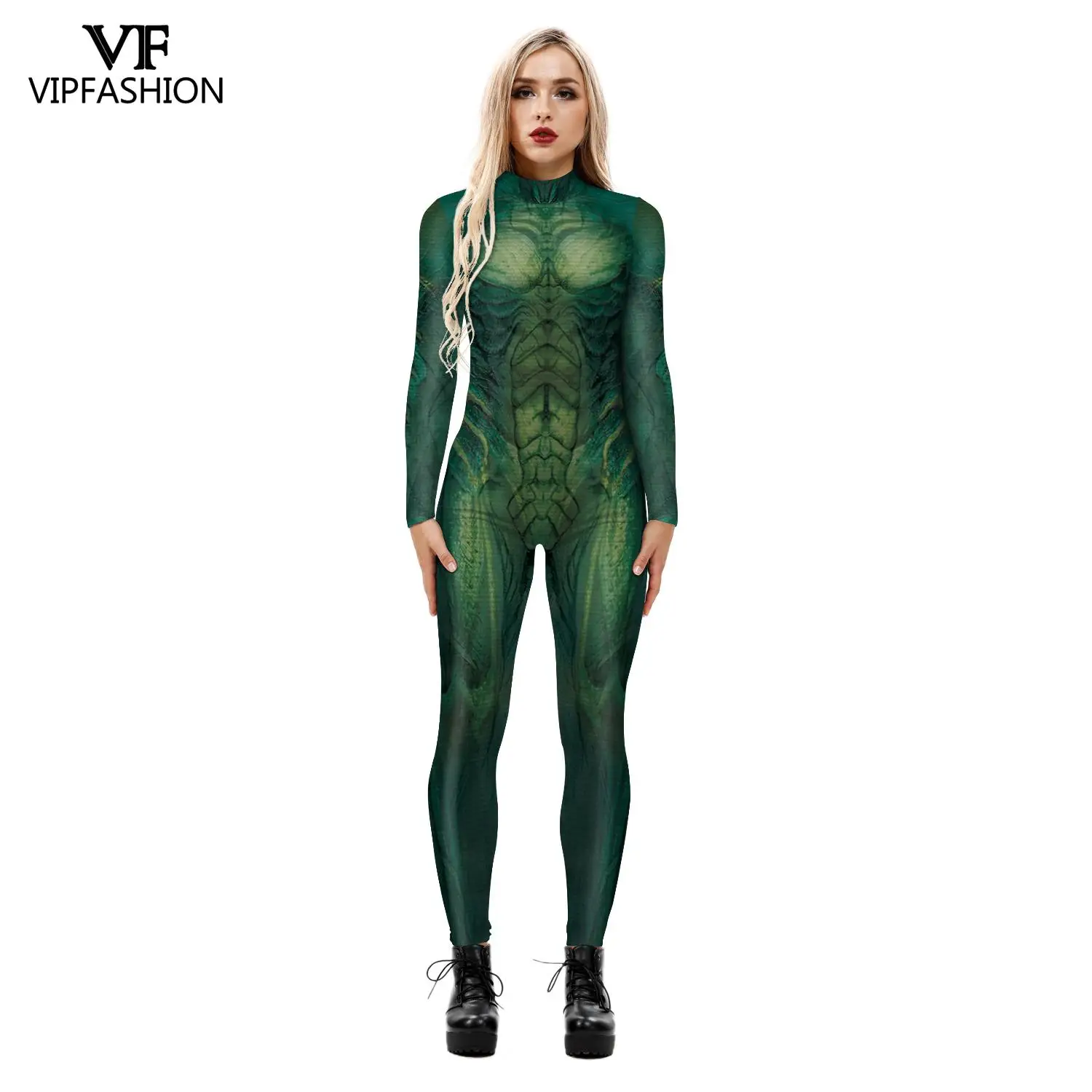 VIP FASHION Snake Print Cosplay Costume Adult Suit Halloween Carnival Zentai Spandex Costume Women Bodysuit Jumpsuits