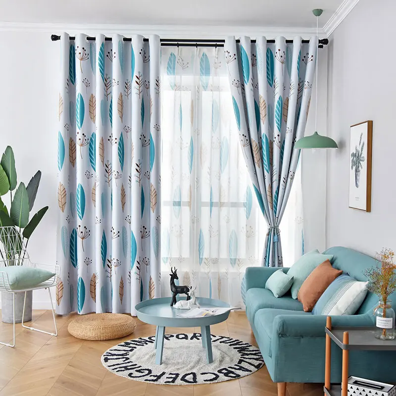 Nordic Blackout Curtains for Living Room Printed Leaf Thick Curtain Window For Bedroom Kitchen Blinds Drape Tulle and Curtains