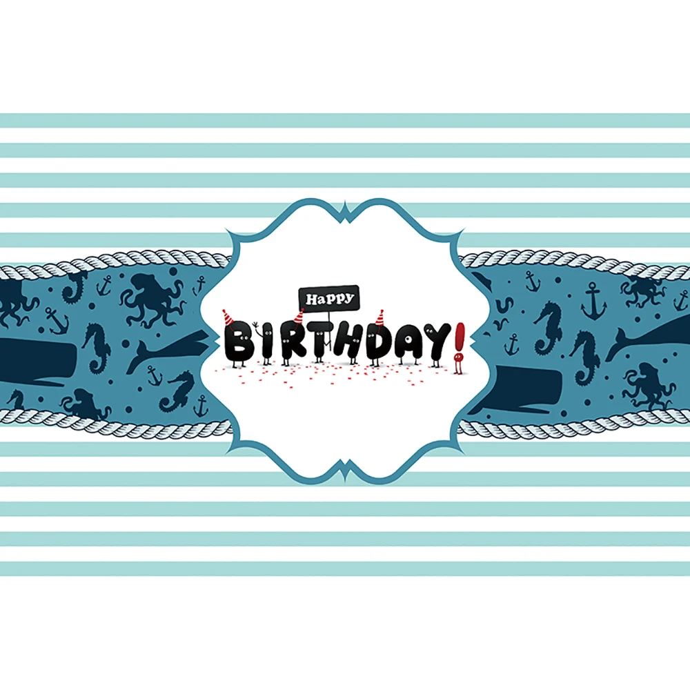 Allenjoy Birthday Background for Boy Navy Blue and White Stripes Anchor Party Baby Shower Backdrop Photocall Photobooth Banner
