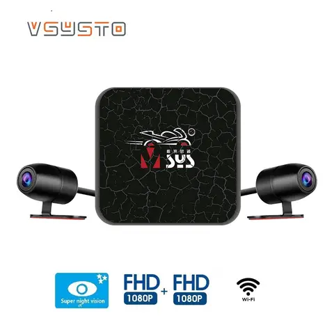 VSYSTO 듀얼 1080p 풀 HD 해상도 오토바이 DVR 와이파이 대시 카메라, 스크린 없음, 나이트 비전 비디오 레코더