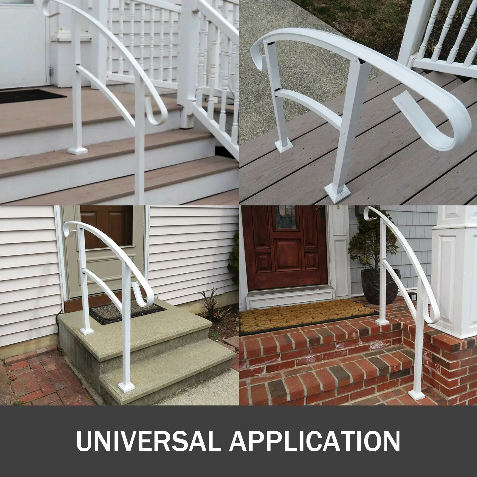 VEVOR Transitional Iron Step Handrail 1 Or 3 Steps Adjustable White Stair Rail Handrails For Outdoor Steps Wrought Iron Handrail