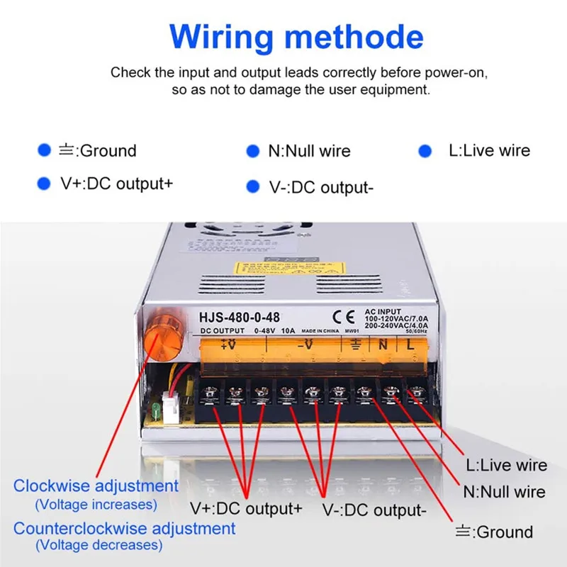 Adjustable 5V 12V 24V 36V 48V Switching Power Supply DC 60V 80V 120V 160V 220V 300V 480W Digital Display SMPS Source Transformer