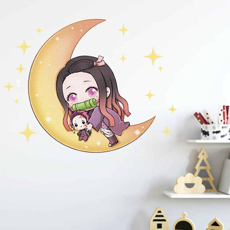 Cute Anime Wall Stickers For Kids Rooms Kawaii Room Decor Child Bedroom Wardrobe Wall Decoration Self-Adhesive Vinyl Sticker