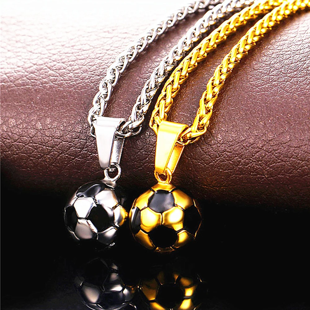 

Hippie Male Sports Necklace Football Pendant Necklace Stainless Steel Chain Soccer Ball Necklace Jewelry Gift dropshipping