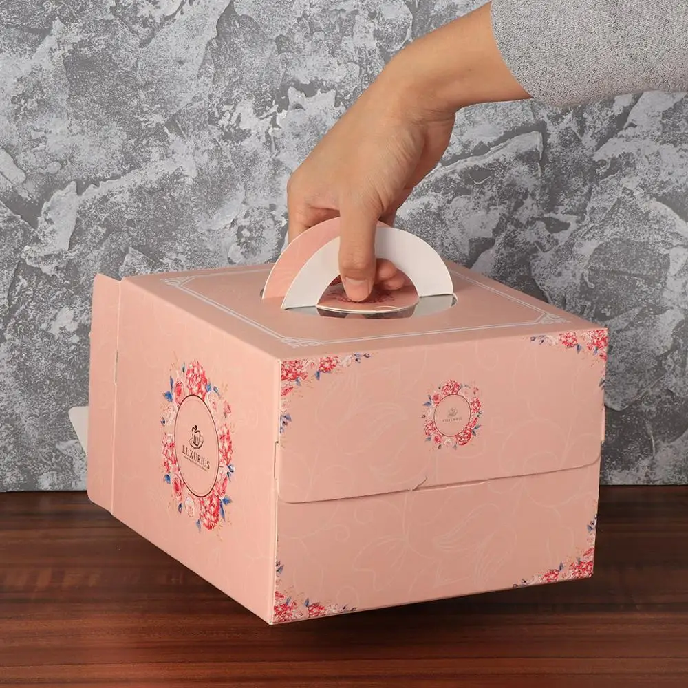 

6 Inches Portable Pink Paper Cake Box Wedding Birthday Party Paper Boxes Packaging Bakery Wrapping Paper Box 10pcs/lot