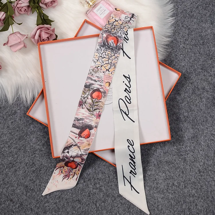 Spring flowers and plants lady scarf printing versatile simulation silk scarf binding bag handle small ribbon scarf headscarf