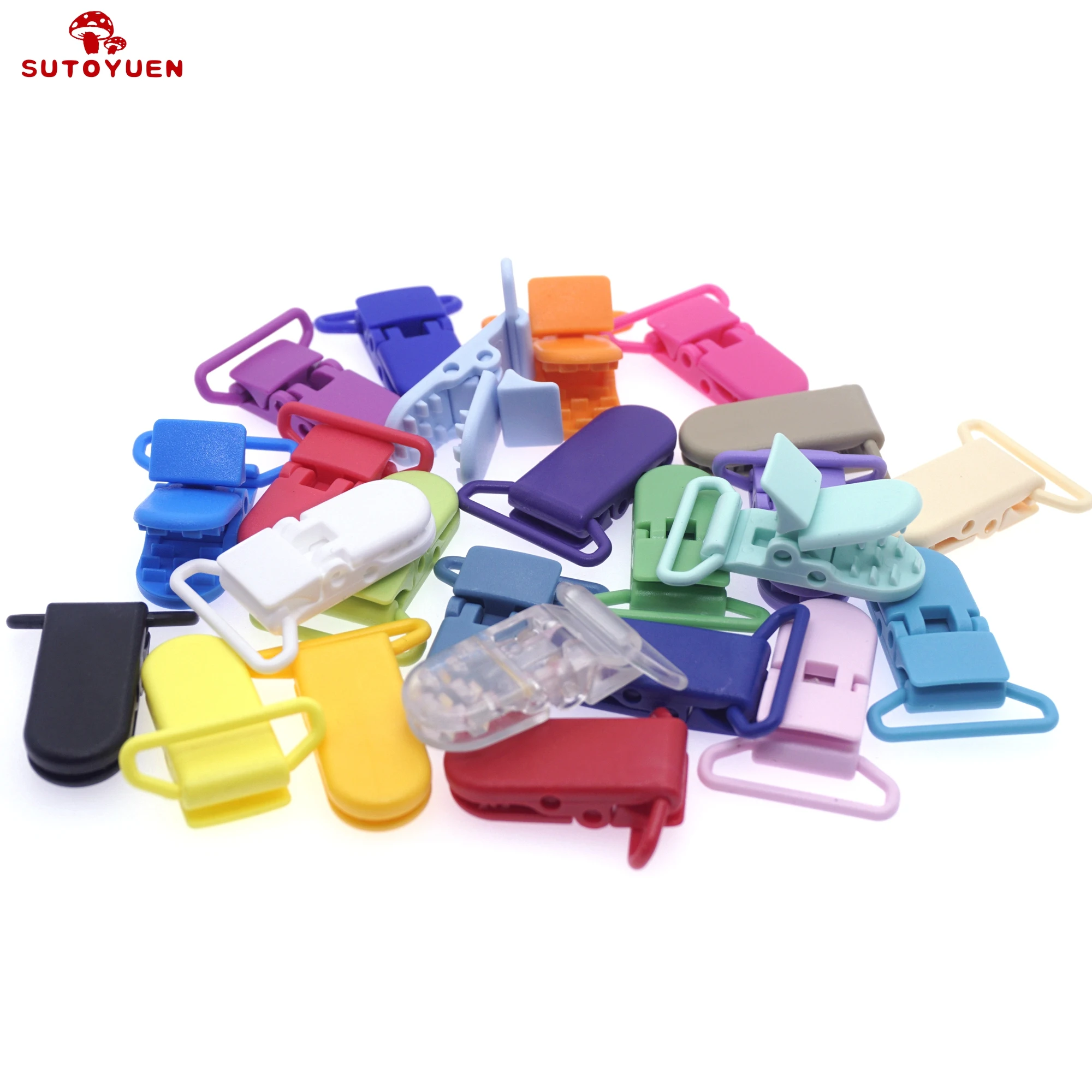 150pcs/Lot 25MM  D Shape Plastic Pacifier Clips Plastic Clamp Soother / Suspender / Dummy Clip 20 Colors