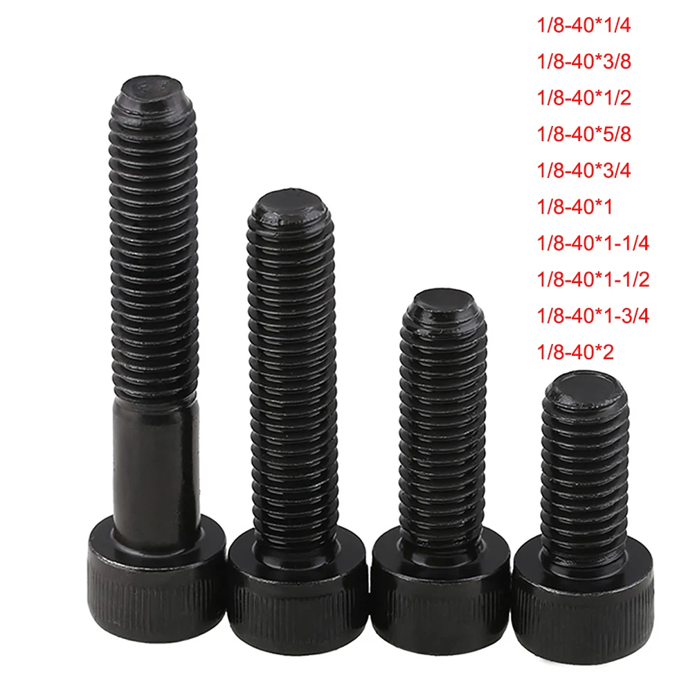 10Pcs/lot Black 12.9 Grade Carbon Steel BSW 1/8-40 Hex Socket Cap Head Screws Allen Bolts Length 1/4 inch to 2 inch