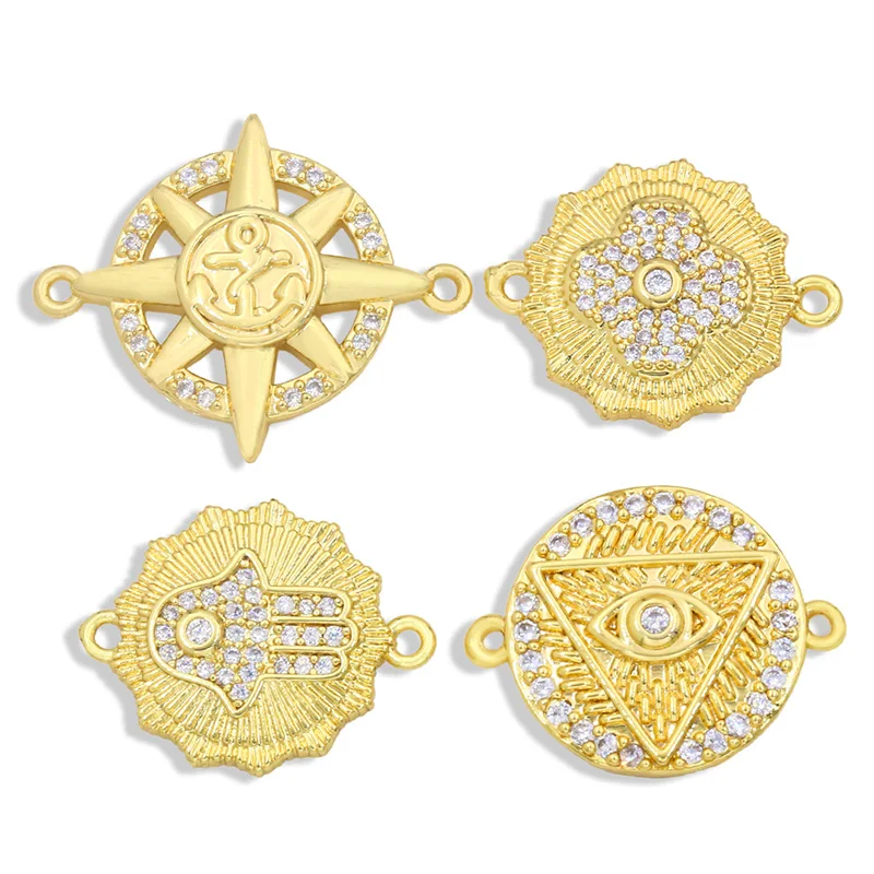 Clearance Brass Paved Evil Eye Charms for Bracelet Making Wholesale Greek Eye Connector Charms Two Hole chma054