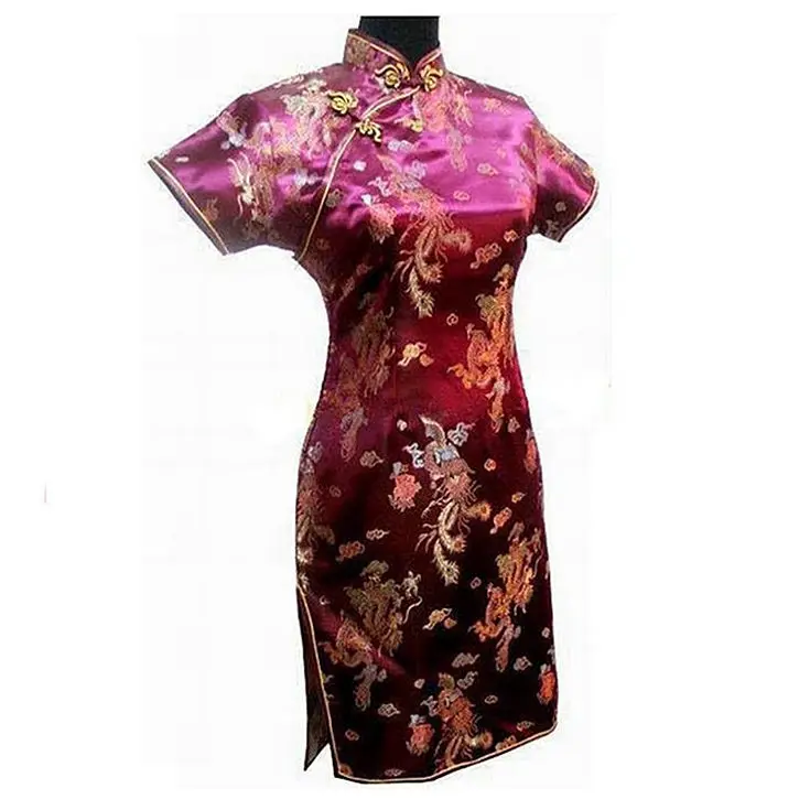 Vintage Chinese style Mini Cheongsam New Arrival Women\'s Satin Qipao Red Summer Sexy Party Dress Mujer Vestidos S-6XL