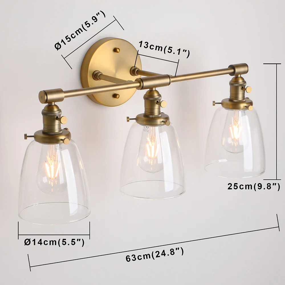Permo 3 Light Industrial Wall Sconce Black Sconces with 5.5 Inches Dome Shape Clear Glass Shade