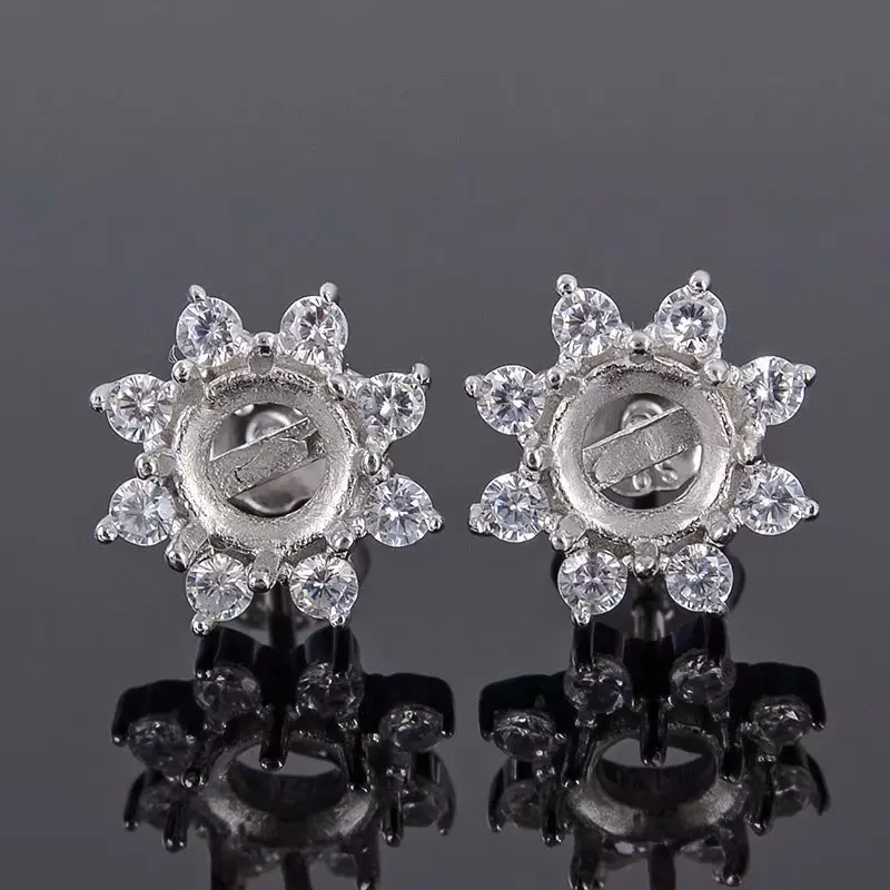 Fashion 925 Silver Stud Earrings Base for Jewelry DIY 5mm Strerling Silver Earrings Tray Semi Mount Stud Earrings