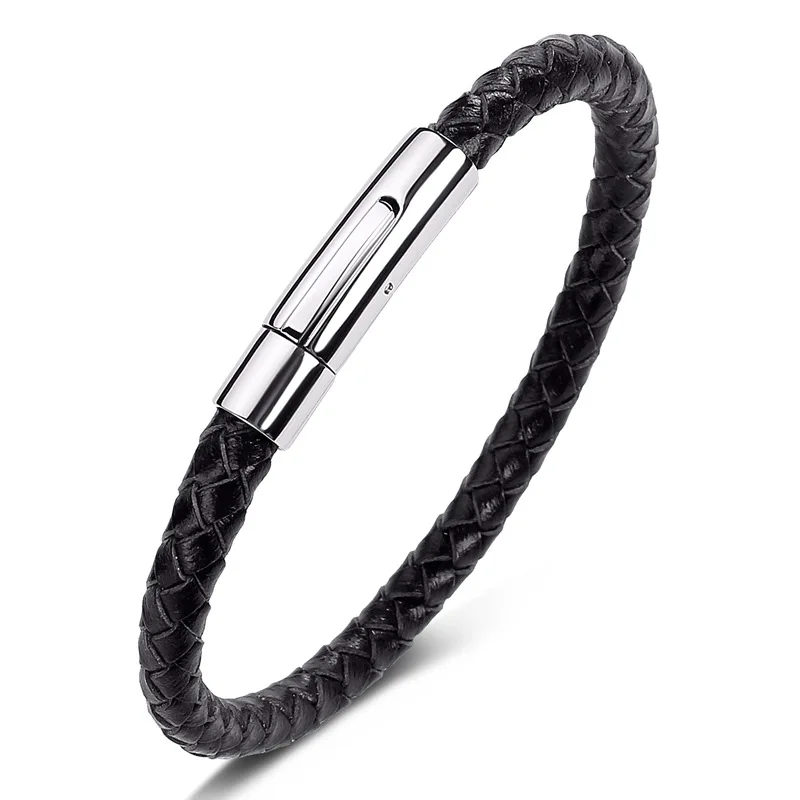 Trendy Leather Bracelets For Men Stainless Steel Bracelet 19/21/23CM Black Brown Braided Rope Bracelets for Men Jewelry Gifts