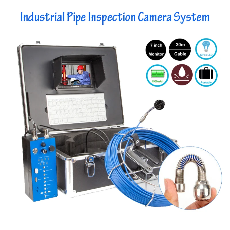 

Support DVR Recorder 25mm HD 1080P Endoscope CCTV Camera 20m Cable 7inch Display Industrial Pipe Inspection System With Keyboard