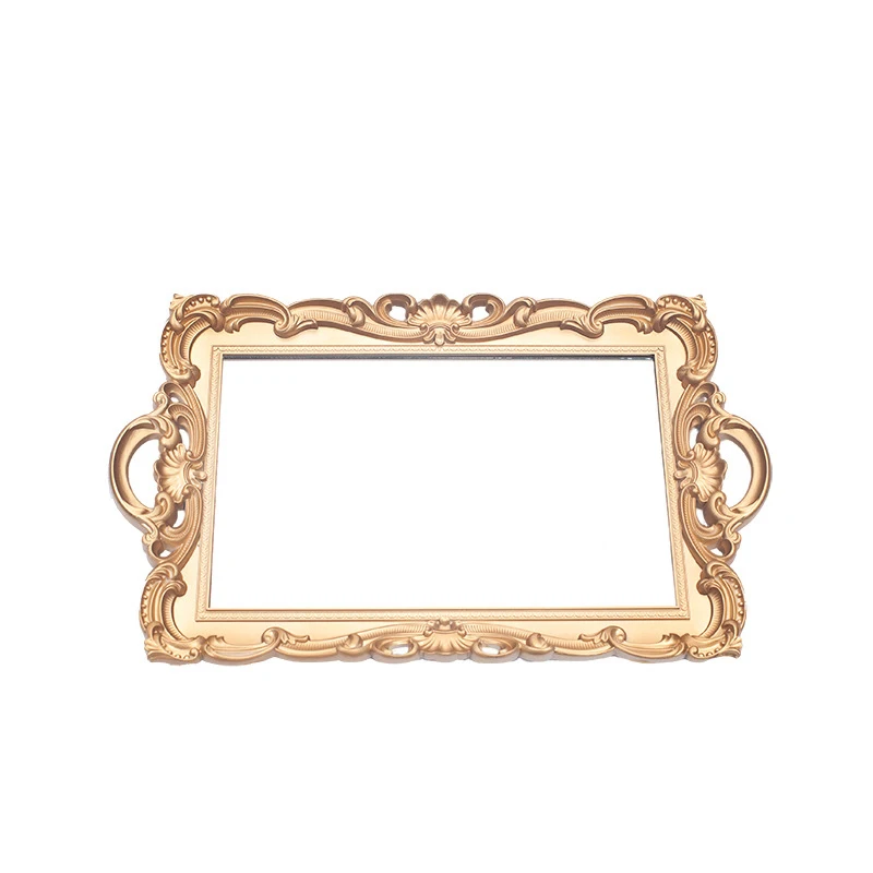 2021 European Retro Gold MirrorPortable Vintage Cosmetic Makeup Mirror Hand Hold Oval Display Tray Home Decoration Accessories