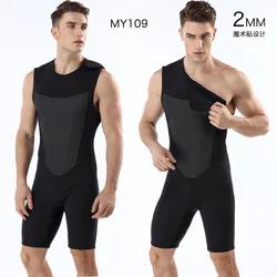 Chaleco de una pieza sin mangas para hombre, traje de neopreno para buceo, surf, traje de baño cálido, diseño de pasta rápida en el hombro, 2MM