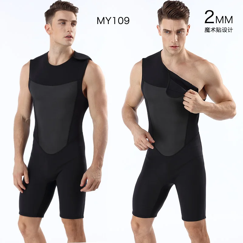 Men 2MM Sleeveless One Piece Vest Neoprene High Elasticity Diving Wetsuit Surfing Swimsuit Warm Shoulder Fast Paste Design