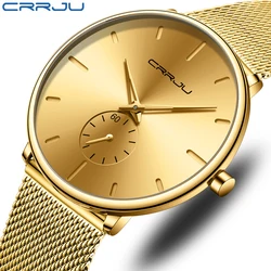 CRRJU-Reloj de pulsera deportivo para hombre, cronógrafo de cuarzo, analógico, de lujo, informal, resistente al agua, de acero inoxidable, dorado, 2021