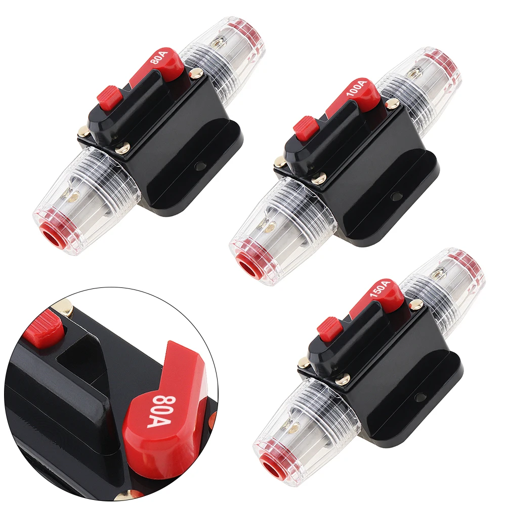 

1pcs 80A 100A 150A Car Audio Fuse Holder Auto Car Audio Circuit Breaker Manual Reset Switch Fuse Holders for Car Automobiles