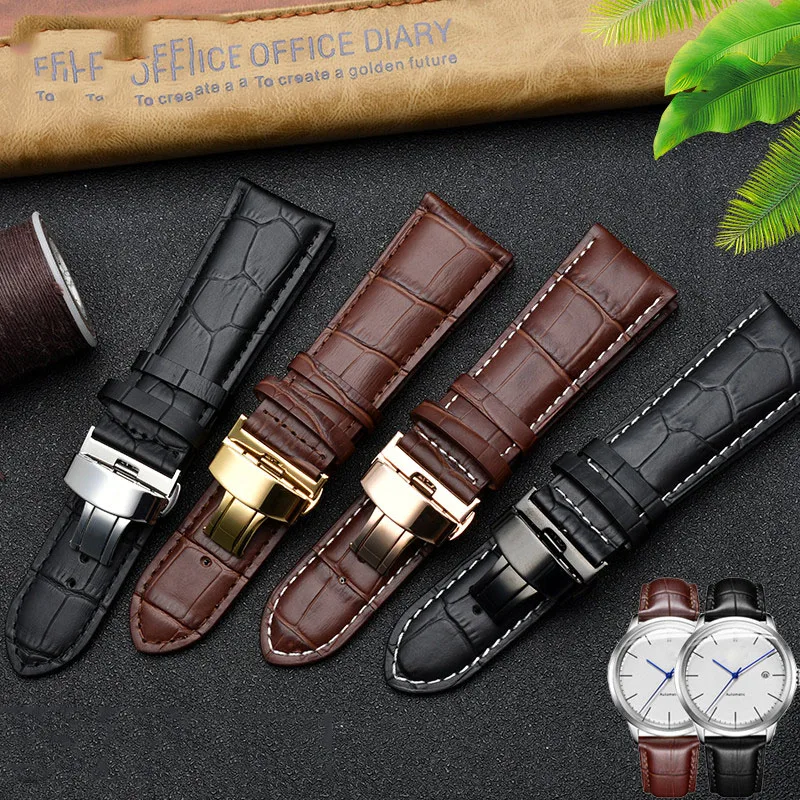 genuine leather watchband 22 23 24 26 28mm watch starps with butterfly buckle mens cow leather bracelet general alligator grain