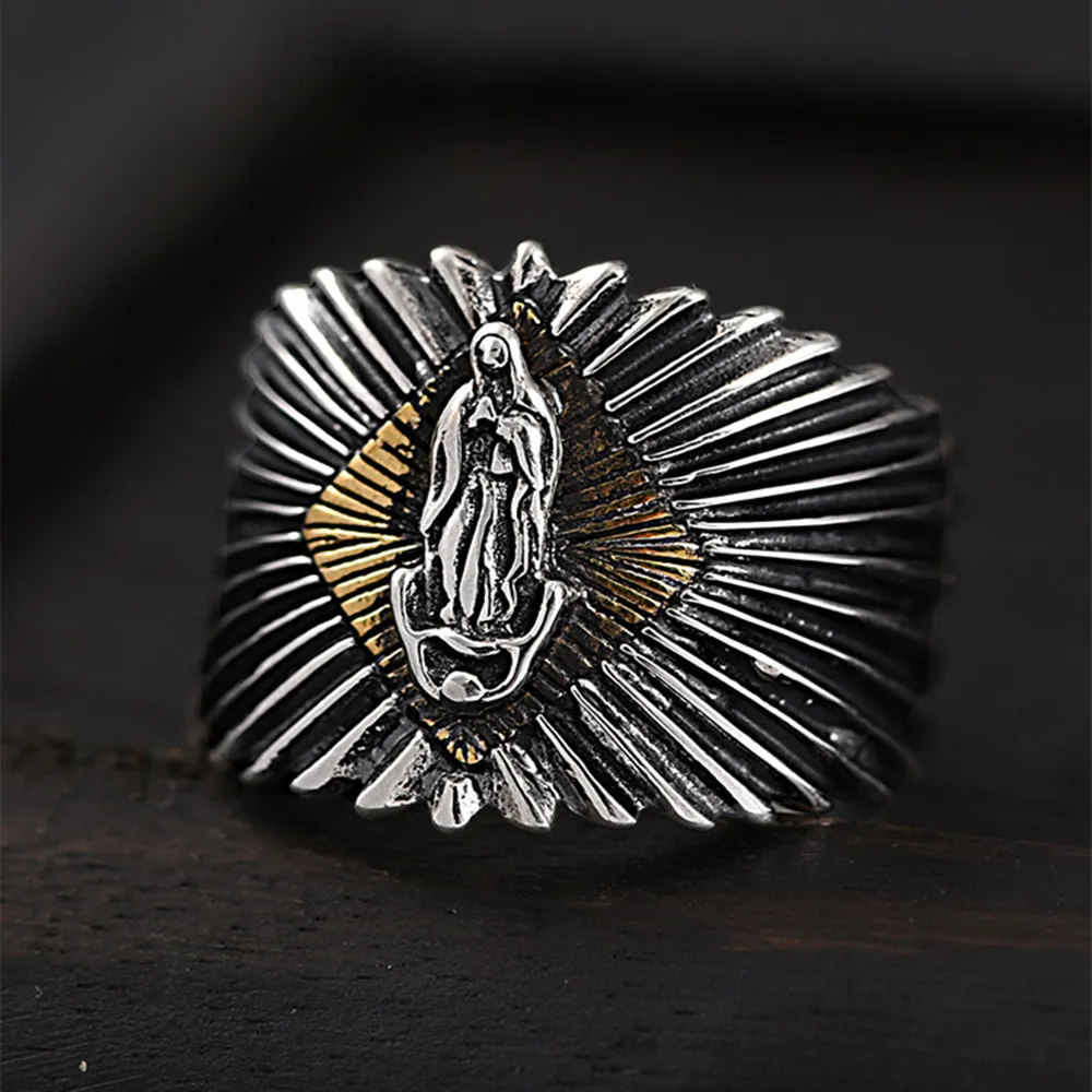 Retro trendy open ring men's personalized wide version Virgin Mary ring