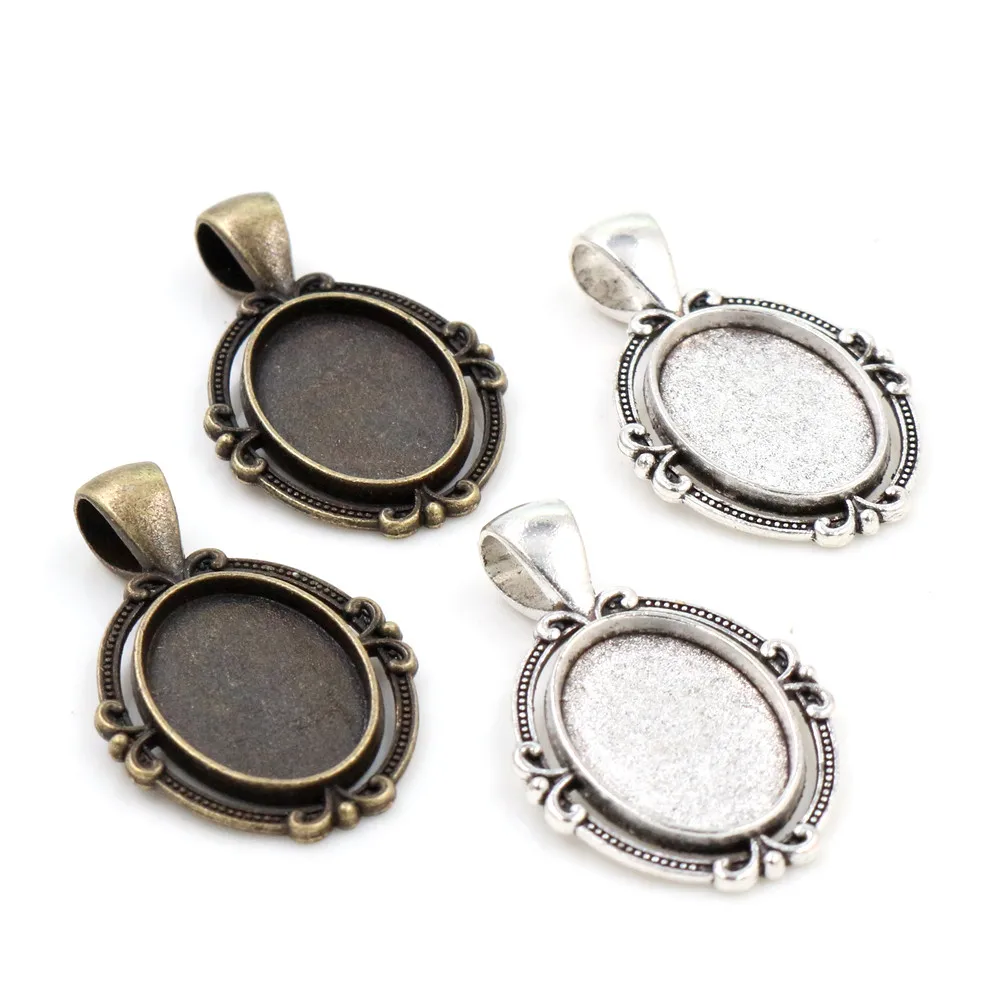 

10pcs 13x18mm Inner Size Antique Silver Plated Bronze Flower Classic Style Cameo Cabochon Base Setting Pendant necklace findings