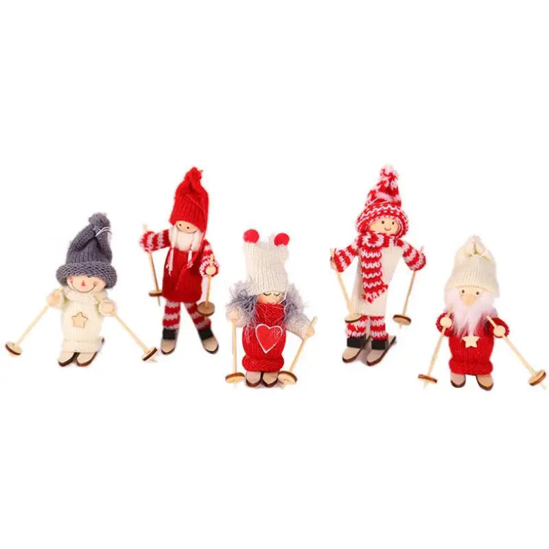 Mini Doll Christmas Decoration Figurine Christmas Decorations Christmas Tree Skiing Wooden Toy Doll Pendant LX8586