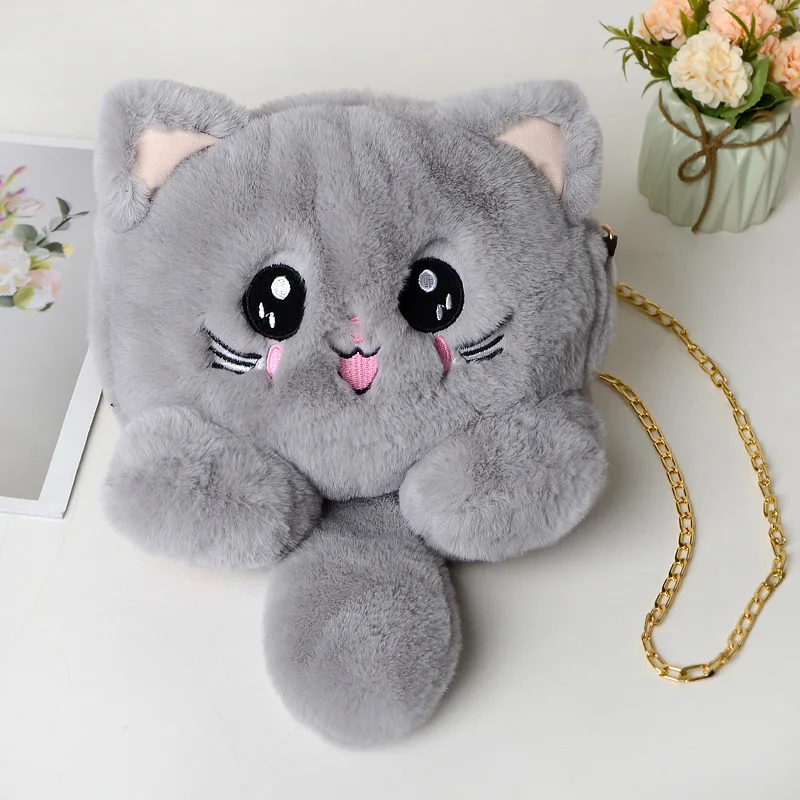 

Women Bag New Plush Bag Women Animal Cat Shoulder Bag Girls Cute Fur Mobile Phone Bag Female Purse Bolsos Sac A Main