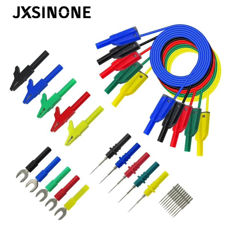 JXSINONE 4mm Safety Stacked Banana Plug Silicone Lead for Multimeter Alligator clip& U-type insert&Puncture test Probe Kit