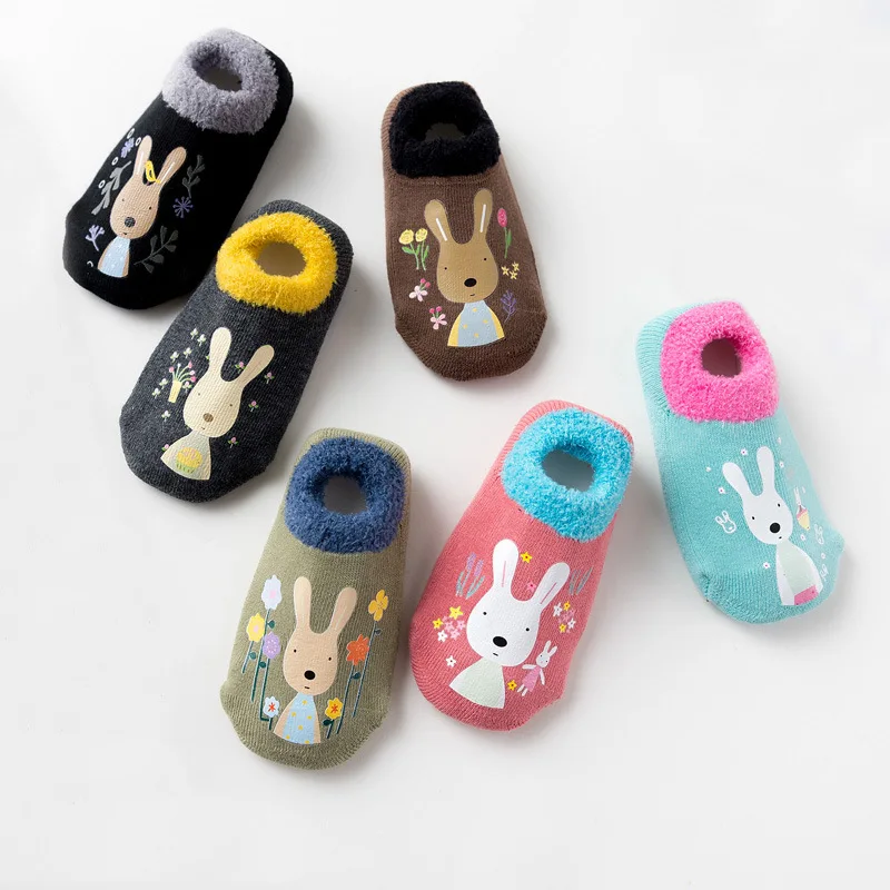 Cotton Baby Boys Girls Socks Rubber Slip-resistant Floor Socks Cartoon Infant Kids Animal Socks Winter Autumn Thicken Warm Shoes