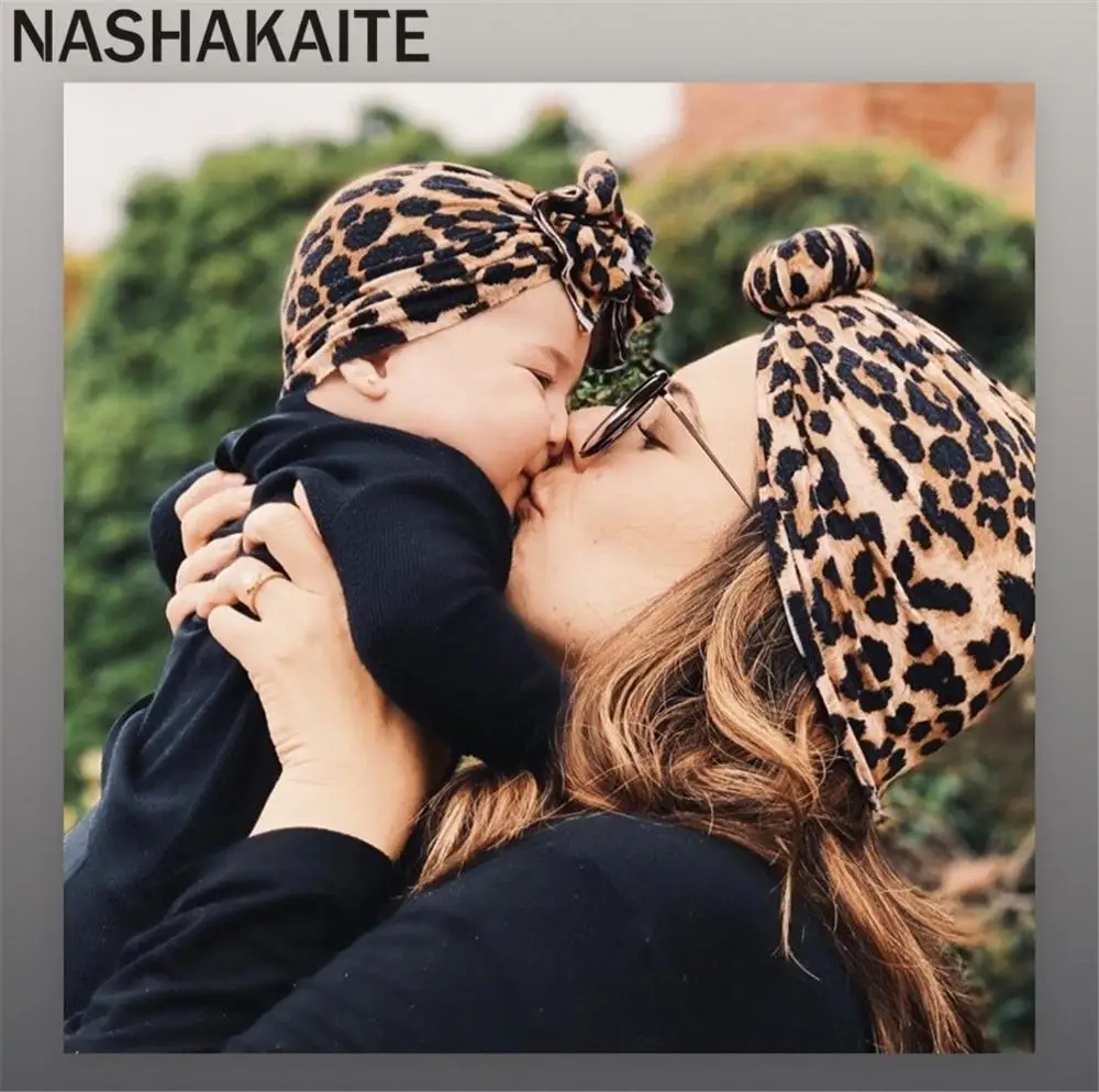 

NASHAKAITE Mommy and me headband Leopard Floral Printed Turban For Mom Daughter Fashion Family matching headband