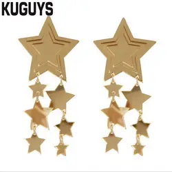 KUGUYS Golden Mirror Acrylic Star Long Drop Earring for Women's Trendy Accessories Fashion Jewelry