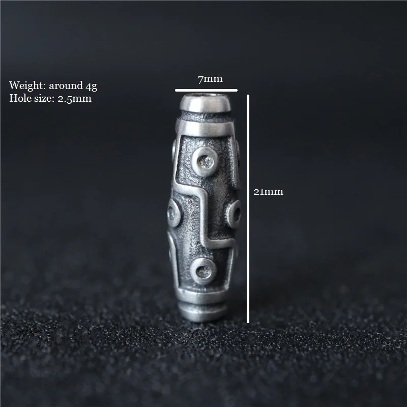 100% 925 Silver 9 eyes DZI Beads Thai Silver Lucky Symbol Tibetan DZI Beads Sterling Good Luck Beads DIY Jewelry Findings Bead