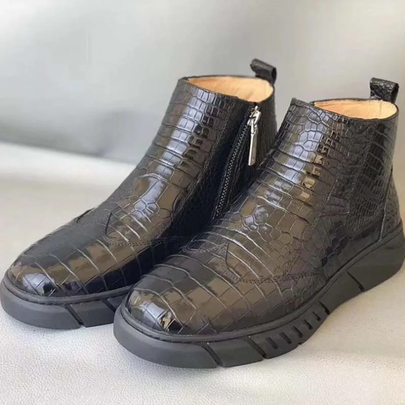 wanexing crocodile leather  men  boots  fashion  trend  crocodile  High cut  Men's shoes  leisure boots