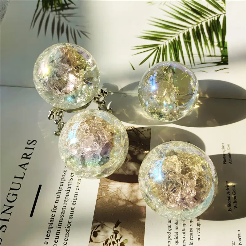 

Aura Rainbow Crackle Ball Quartz Crystal Healing Reiki Gemstones Sphere Home Decoration