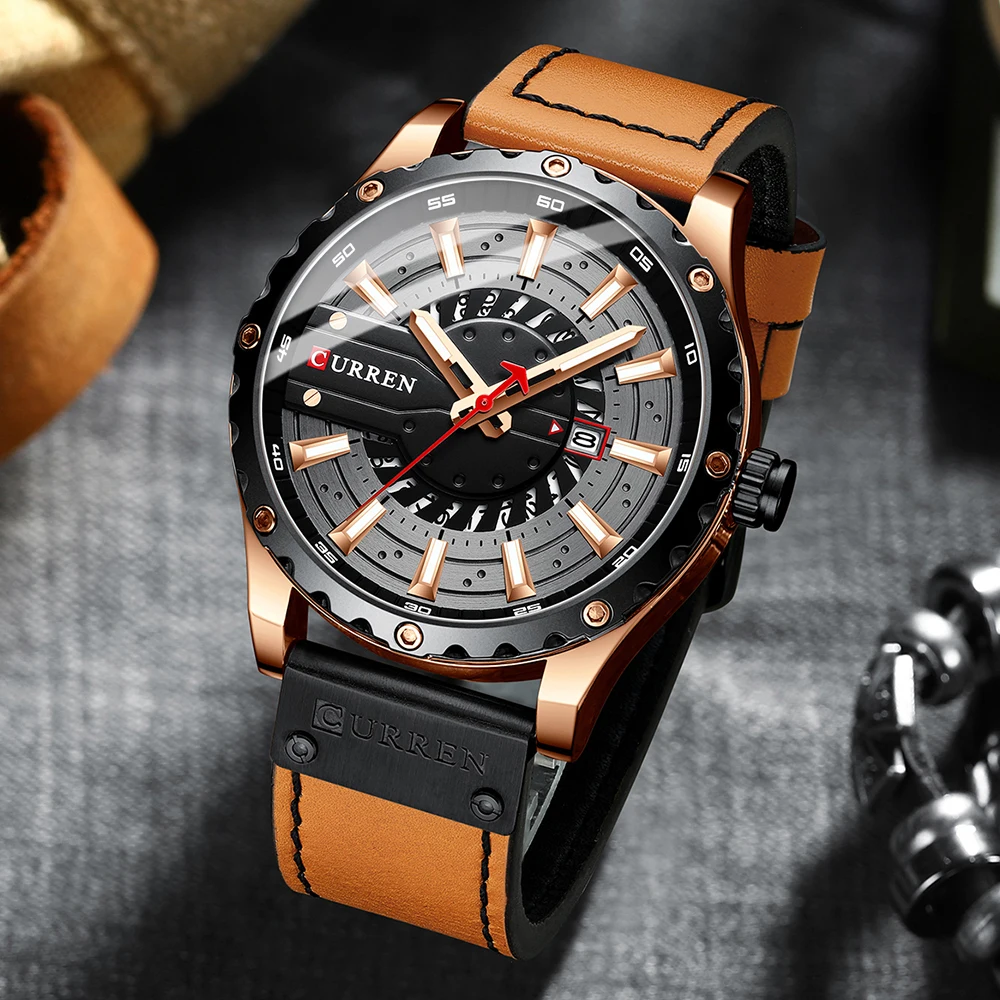 CURREN Mens Watches Top Brand Luxury Casual Quartz Leather Wristwatches Business Male Clock with Date and Luminous hands