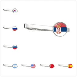 National Flag Tie Clip Korea,Serbia,Russia,Slovenia,Argentina,United States,Turkey,Spain,Dominica Ornaments for Male Gentleman