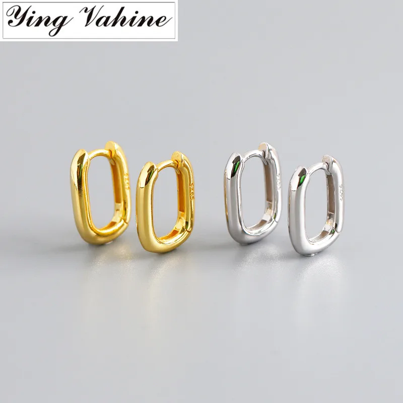 ying Vahine 100% 925 Sterling Silver Classic Geometric Square Stud Earrings for Women