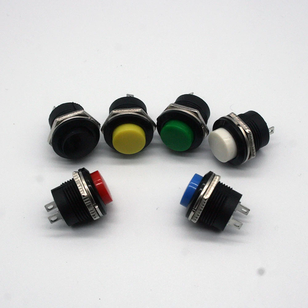 6 pcs R13-507 Momentary SPST NO Red Black White Yellow Green Blue Round Cap Push Button Switch AC 6A/125V 3A/250V 6color