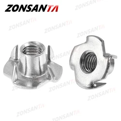 ZONNSANTA 30 шт. 4-Pronged Tee Nut M4 M5 M6 M8 M10 четыре когтя гайка динамика Т-образная гайка втулка тройник гайка деревянная мебель