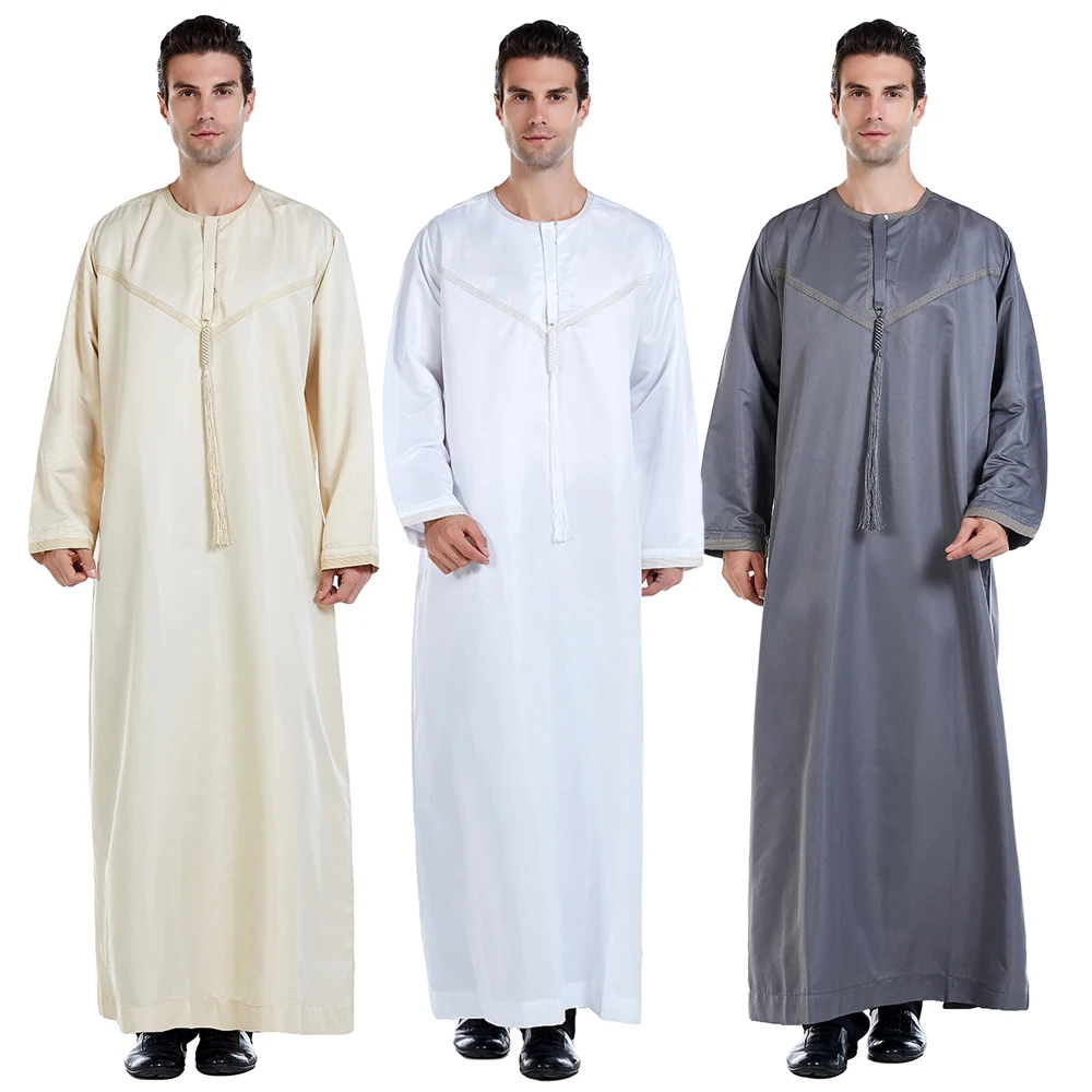 Jubba Robe de manga comprida masculino, vestuário muçulmano, Thoub Thobe, kaftan árabe saudita, vestido maxi solto, Abaya Caftan, plus size, S-3XL