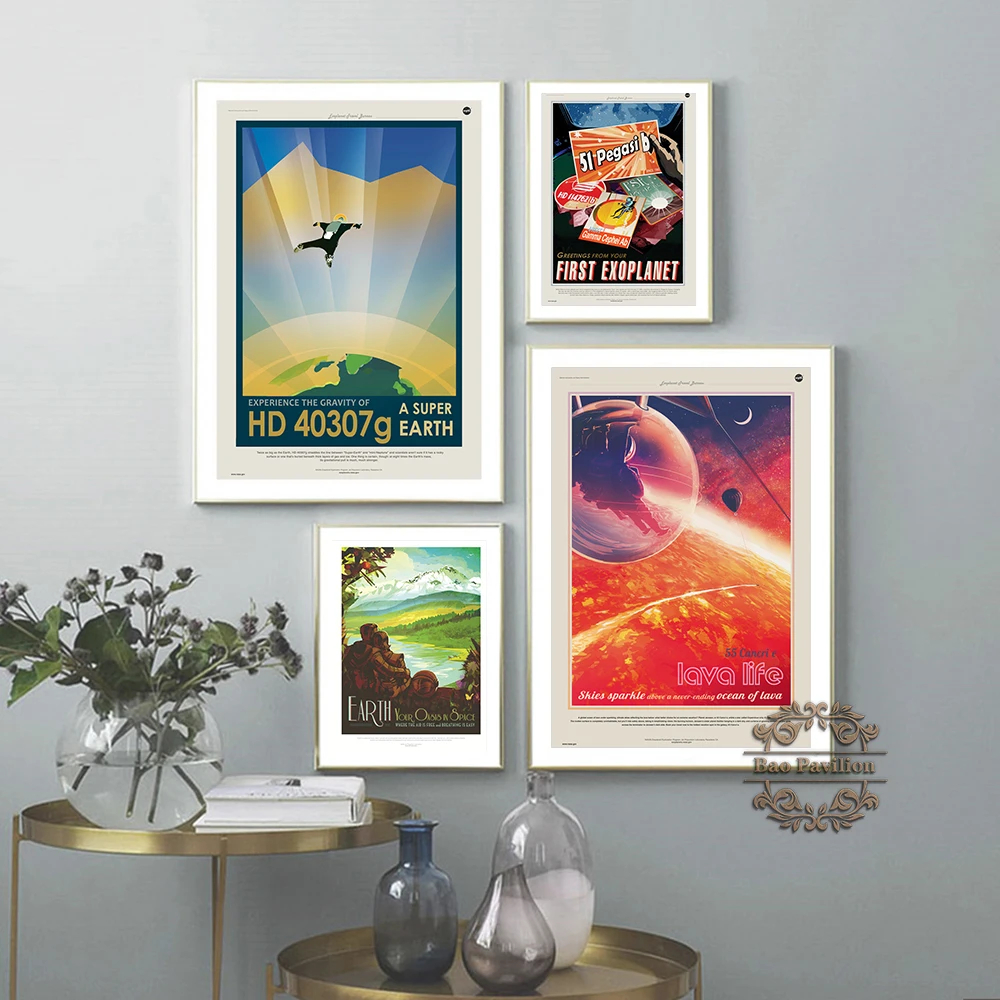 Universe Expedition Retro Landscape Art Prints Poster Space Solar System Planet Canvas Painting Earth Mars Venus Home Decor Gift